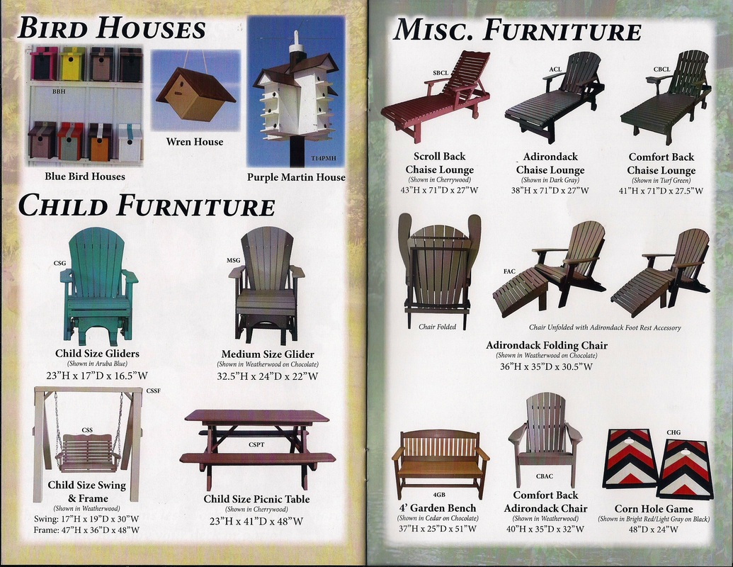 bird houses, child furniture, misc. furniture